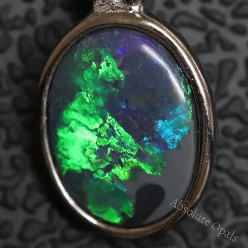 Australian Lightning Ridge, Solid Semi-Black Opal, Pendant Silver