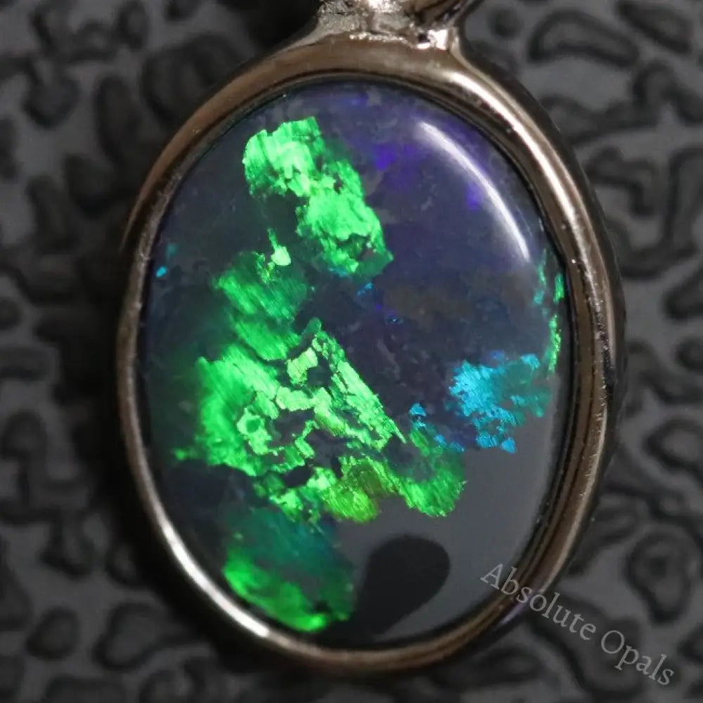 Australian Lightning Ridge, Solid Semi-Black Opal, Pendant Silver