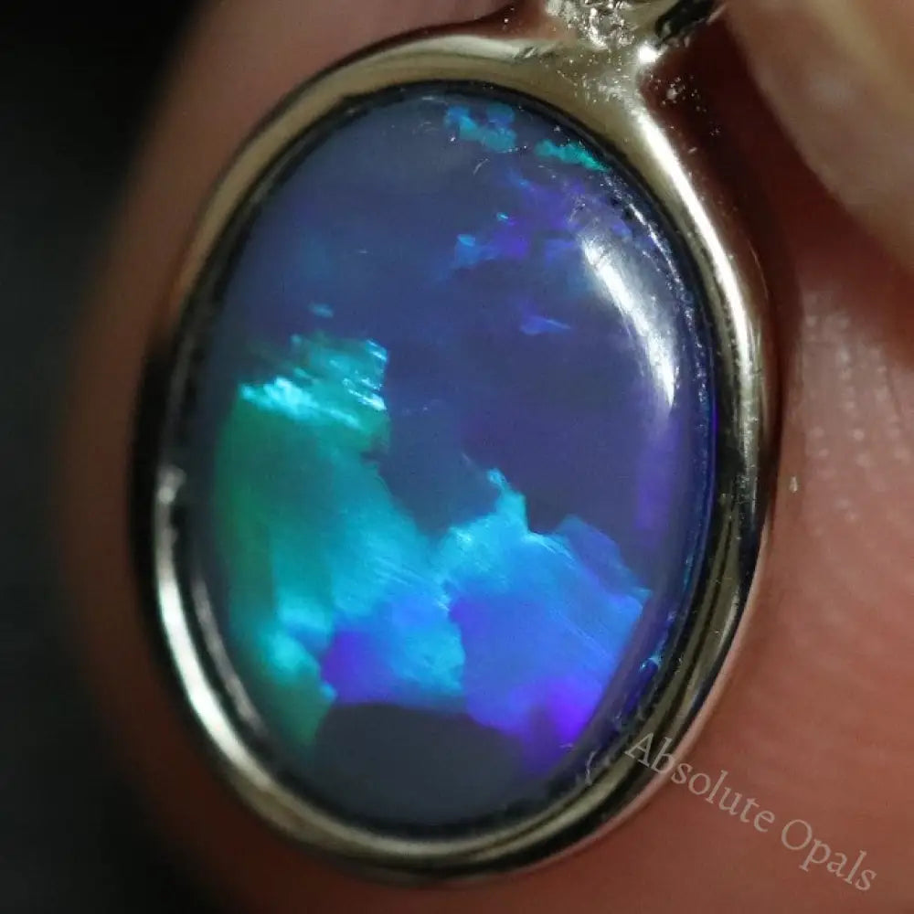 Australian Lightning Ridge Solid  Black Opal Pendant Silver