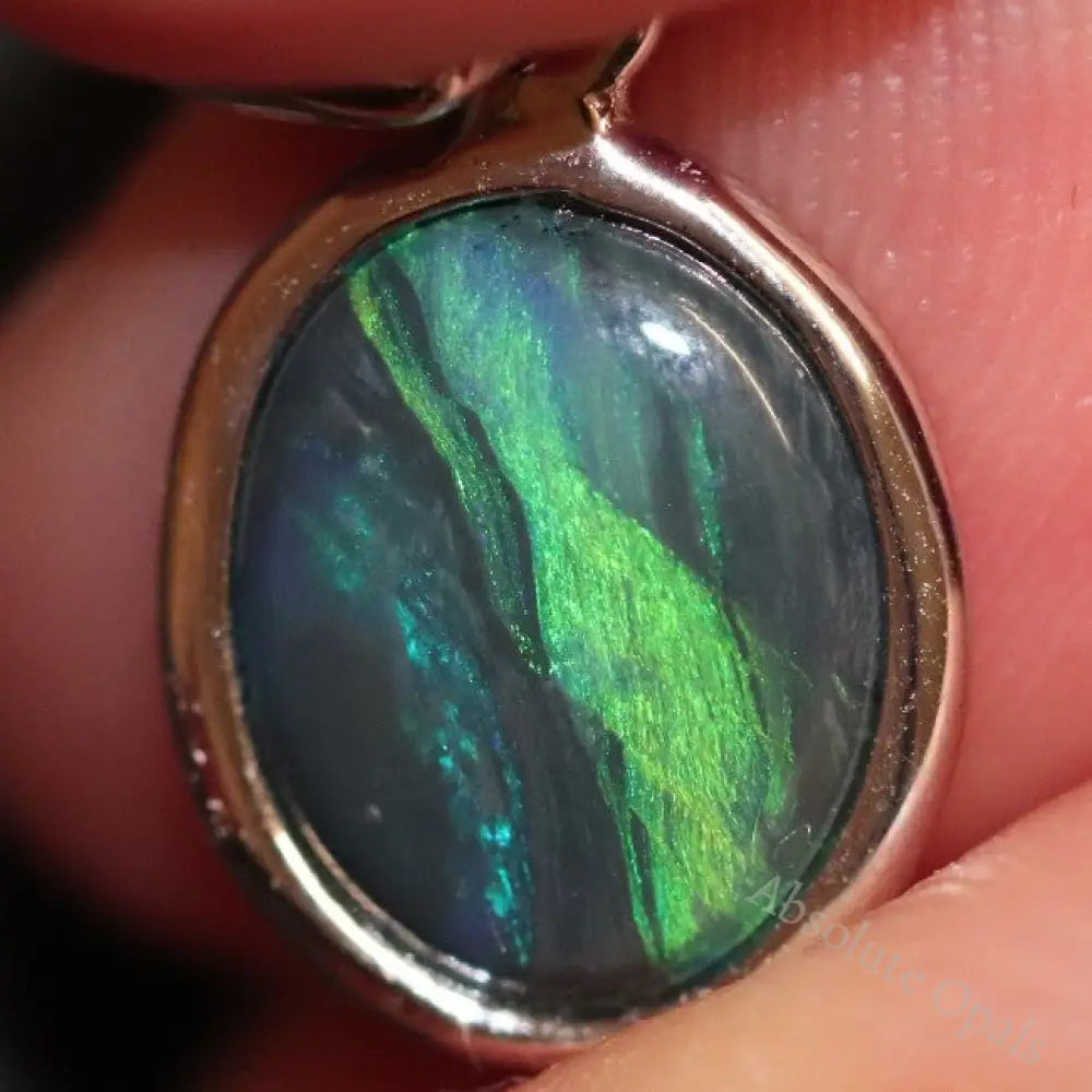  Australian Lightning Ridge Solid  Black Opal Pendant Silver