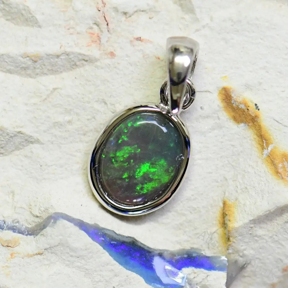 Australian Lightning Ridge Solid Opal Pendant Silver