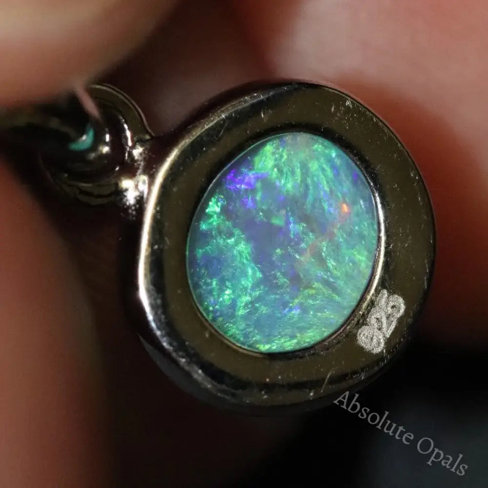 0.97 G Australian Lightning Ridge Solid Semi-Black Crystal Opal Pendant Silver L 17.0 Mm Jewellery