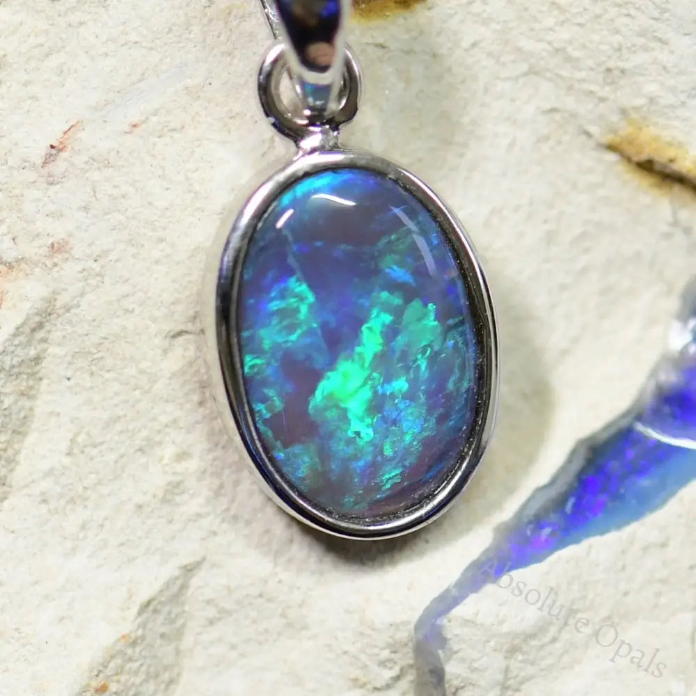 Australian Lightning Ridge, Solid Opal Pendant, Silver