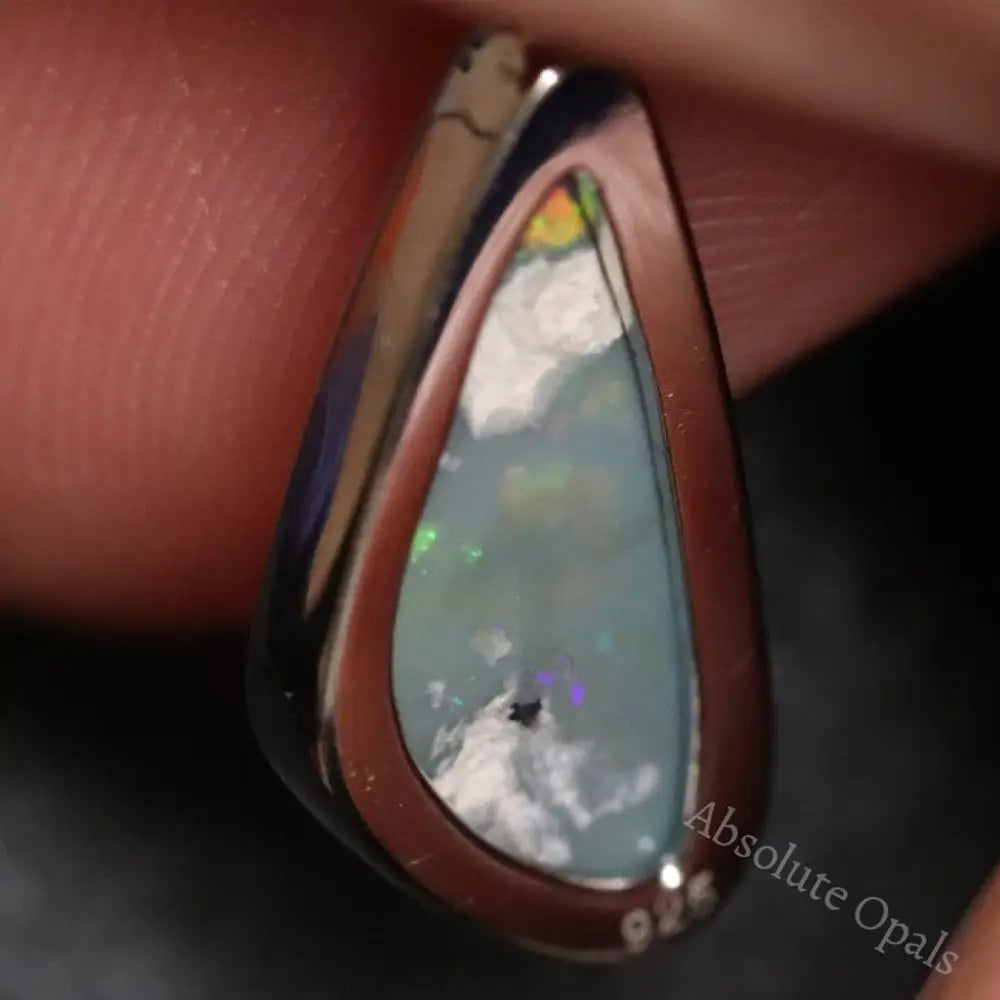 1.17 G Australian Lightning Ridge Solid Semi-Black Opal Pendant Silver L 25.8 Mm Jewellery