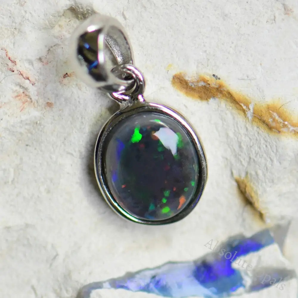 Australian Lightning Ridge Solid Opal Pendant Silver