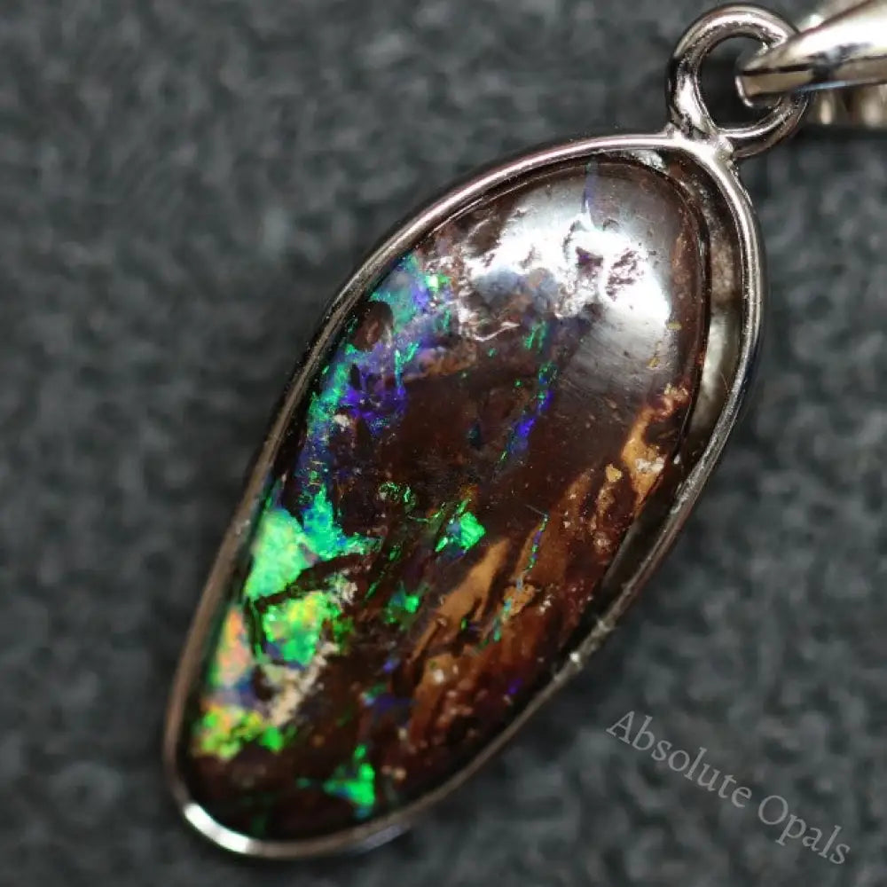 1.71 G Australian Boulder Opal With Silver Pendant: L 28.1 Mm Jewellery