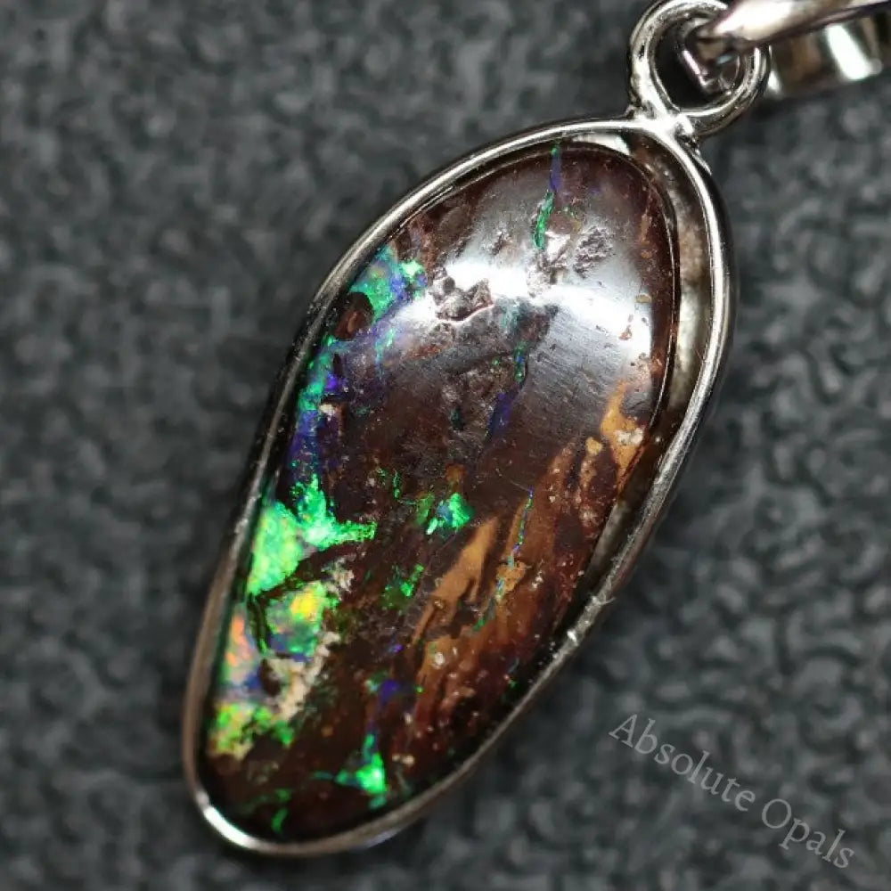 1.71 G Australian Boulder Opal With Silver Pendant: L 28.1 Mm Jewellery