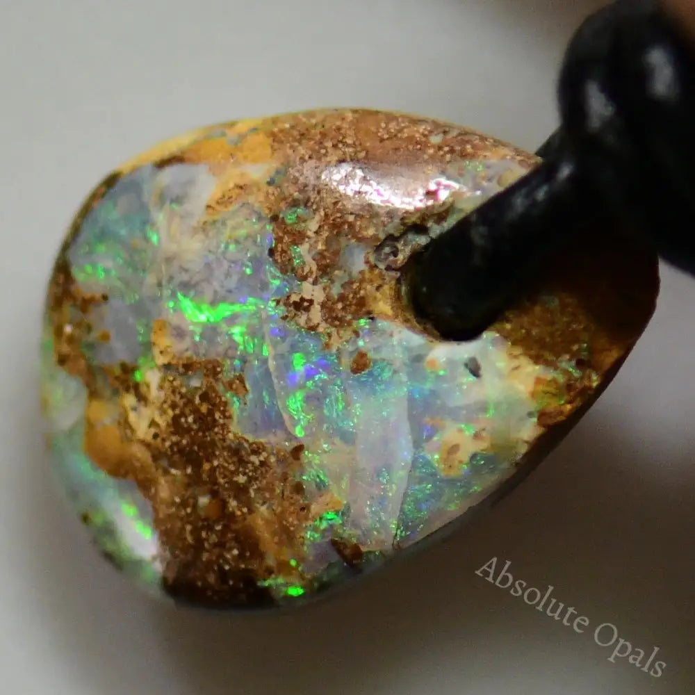 10 Cts Australian Opal Boulder Drilled Greek Leather Mounted Pendant Necklace Jewellery