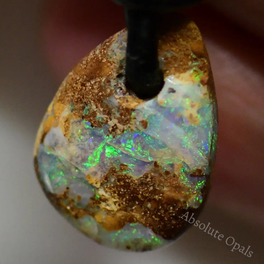 10 Cts Australian Opal Boulder Drilled Greek Leather Mounted Pendant Necklace Jewellery