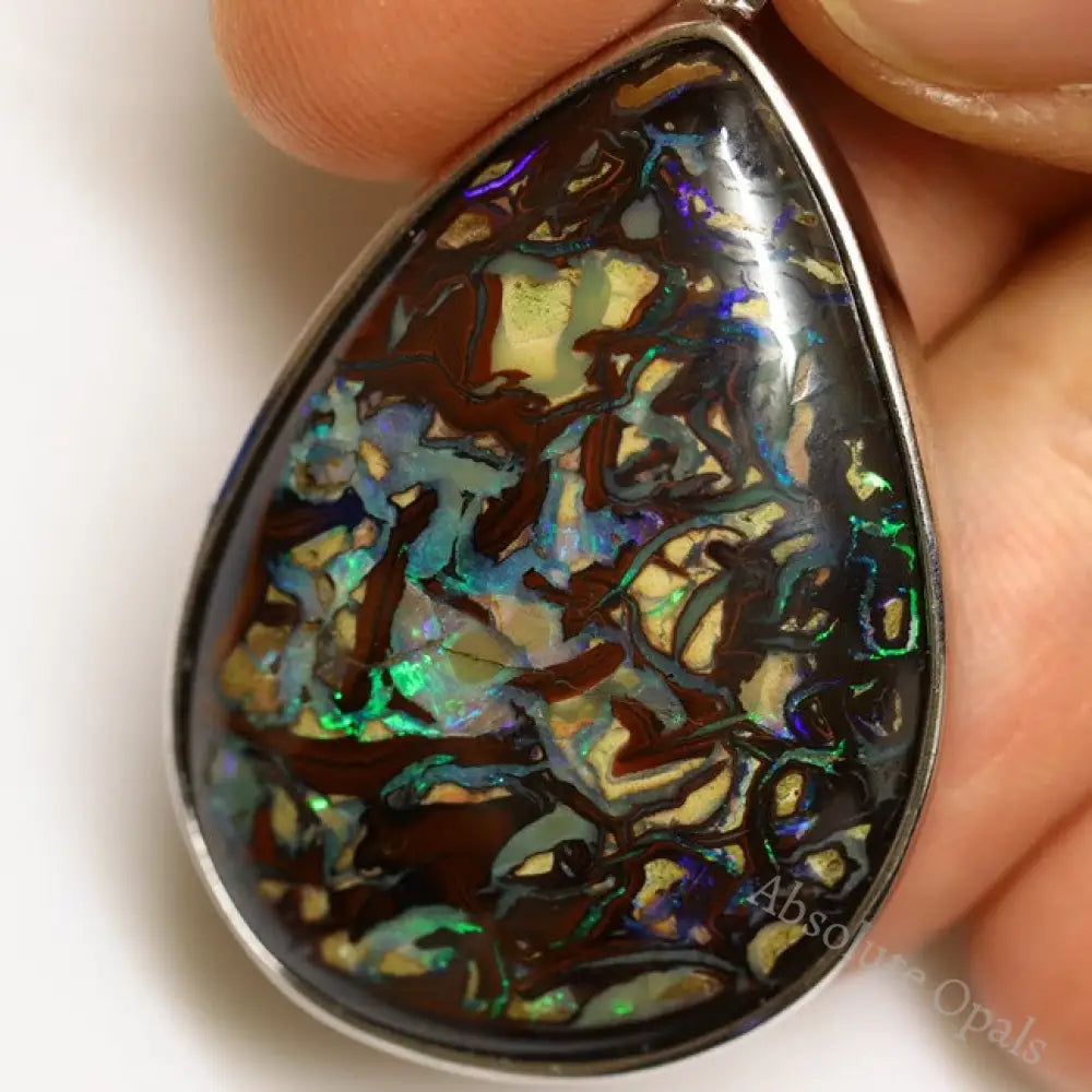 Australian Boulder Opal with Silver Pendant