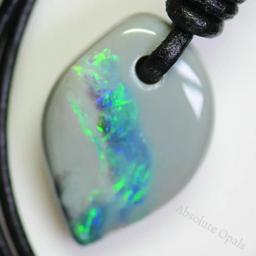 12 Cts Australian Opal Drilled Greek Leather Mounted Pendant Necklace Jewellery