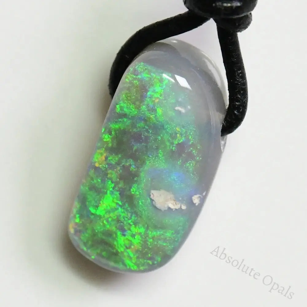 Australian Opal Drilled Greek Leather Mounted Pendant Necklace