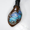  Australian Opal Boulder Drilled Greek Leather Mounted Pendant Necklace