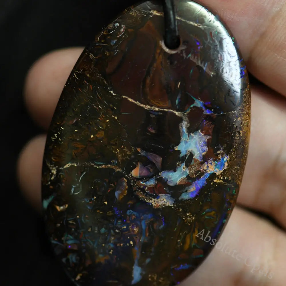 144 Cts Australian Opal Boulder Drilled Greek Leather Mounted Pendant Necklace Jewellery