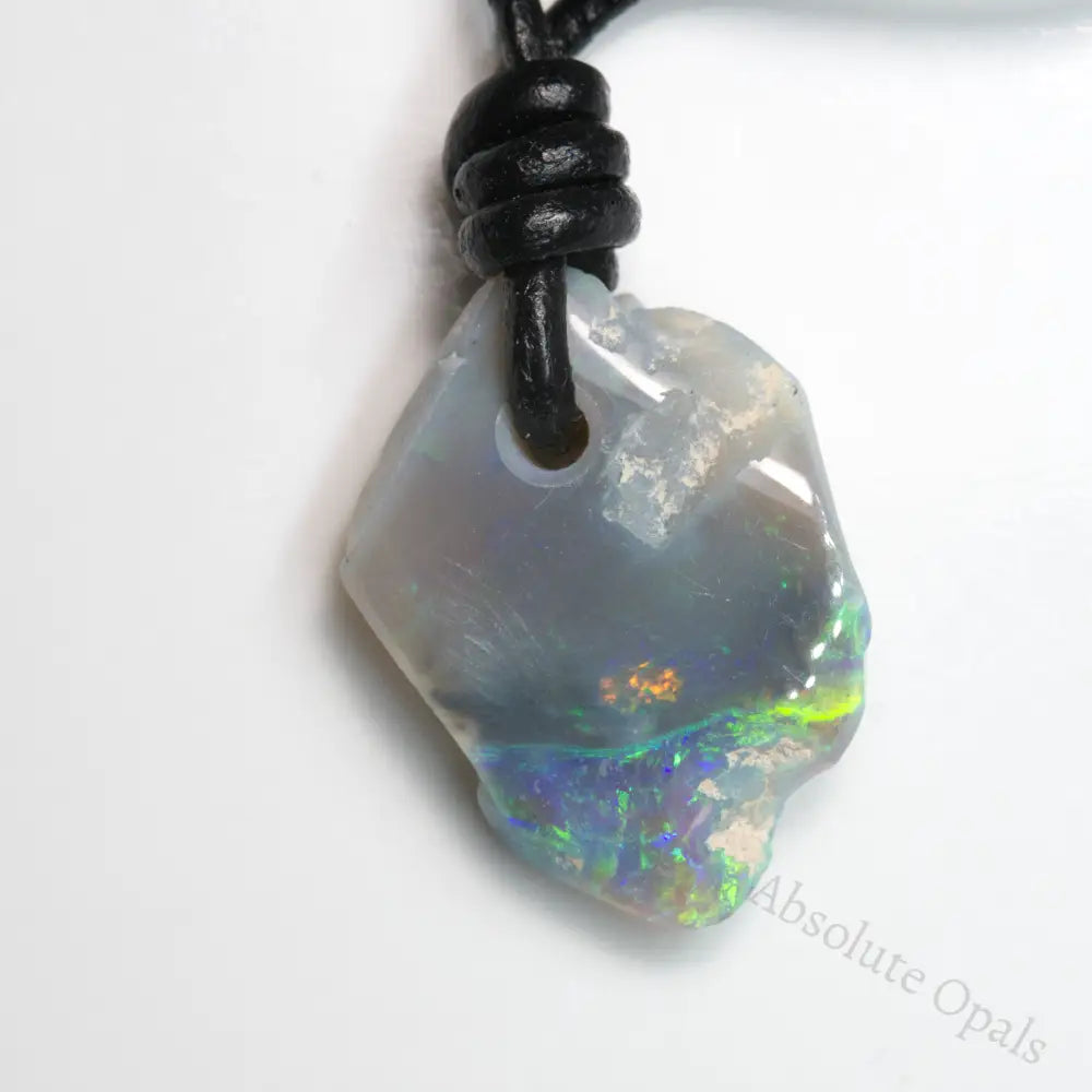 Australian Opal Drilled Greek Leather Mounted Pendant Necklace