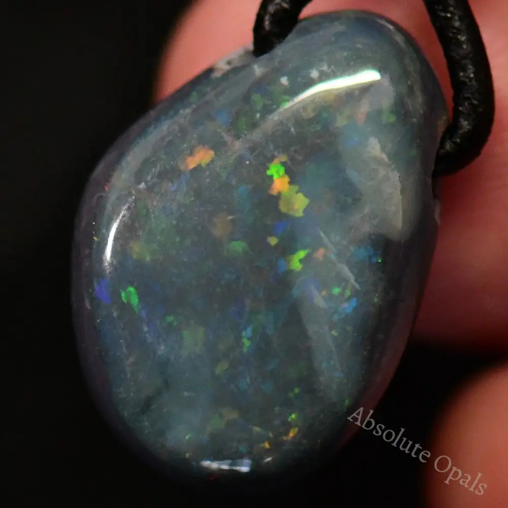 Australian Opal Drilled Greek Leather Mounted Pendant Necklace