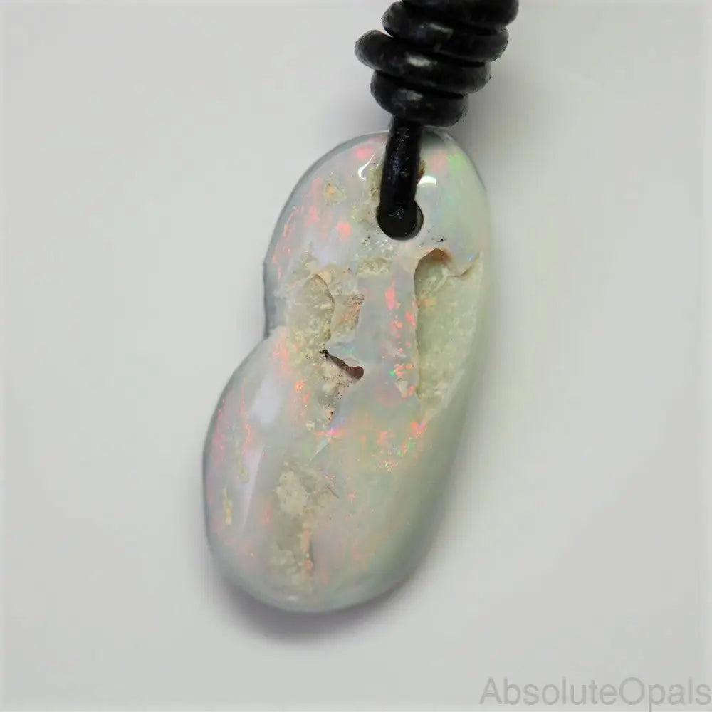 Australian Opal Drilled Greek Leather Mounted Pendant Necklace