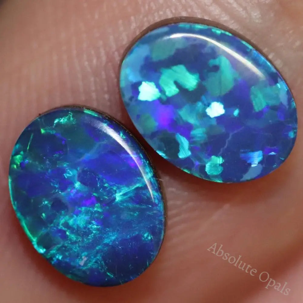 2.05 Cts Australian Opal Doublet Stone Cabochon 2Pcs 8X6