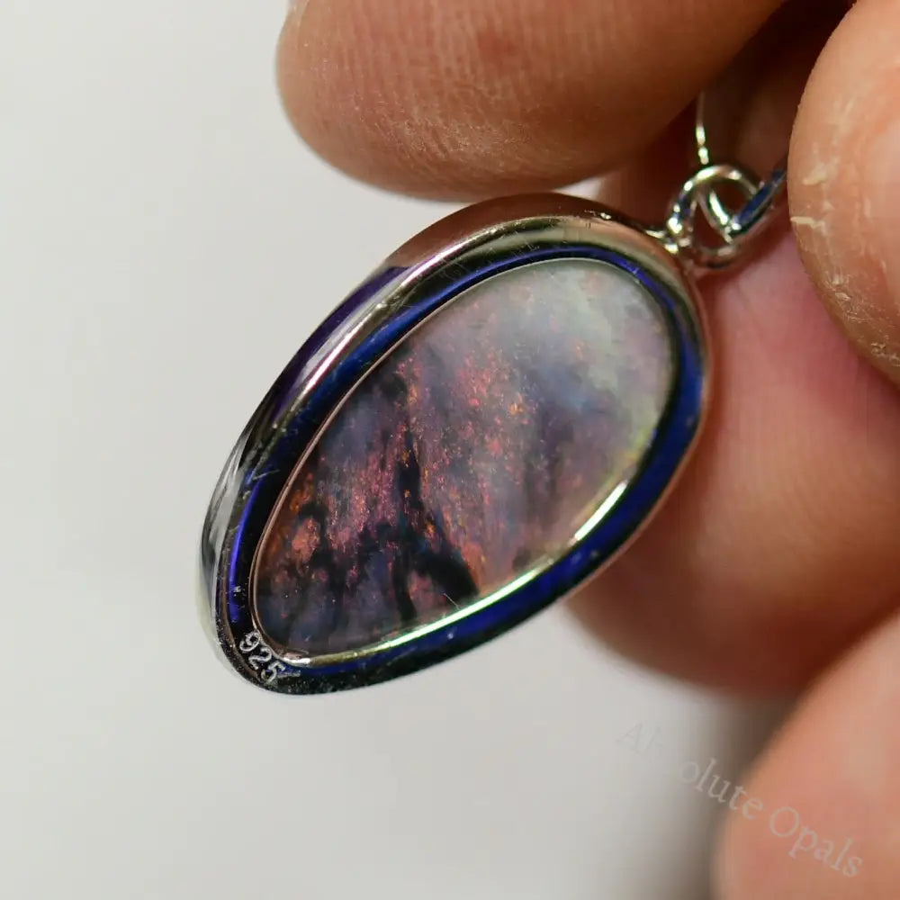 2.05 G Australian Lightning Ridge Solid Opal Pendant Silver L 27.3 Mm Jewellery