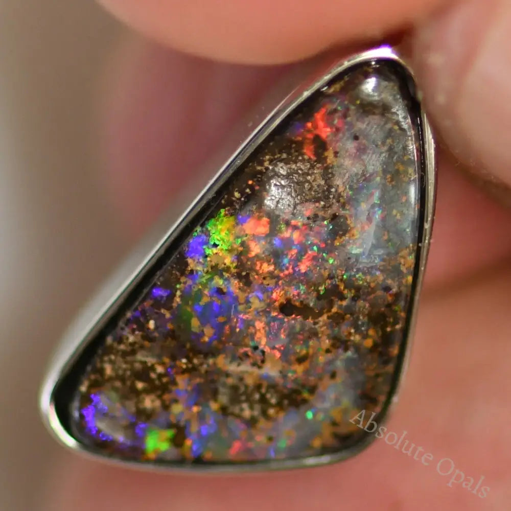 2.21 G Australian Boulder Opal With Silver Pendant: L 26.2 Mm Jewellery