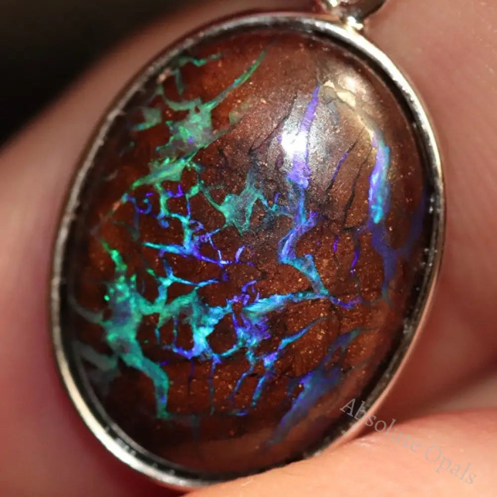 2.34 G Australian Boulder Opal With Silver Pendant: L 26.4 Mm Jewellery