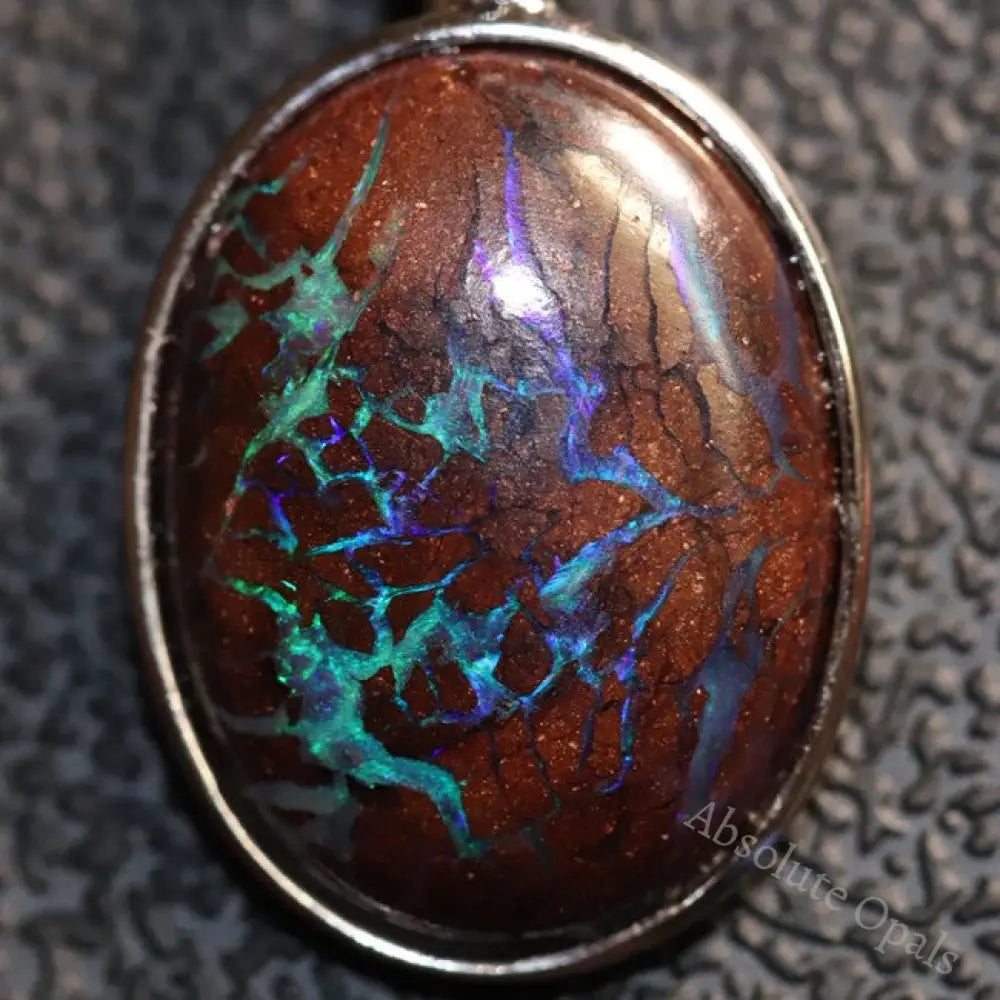 2.34 G Australian Boulder Opal With Silver Pendant: L 26.4 Mm Jewellery