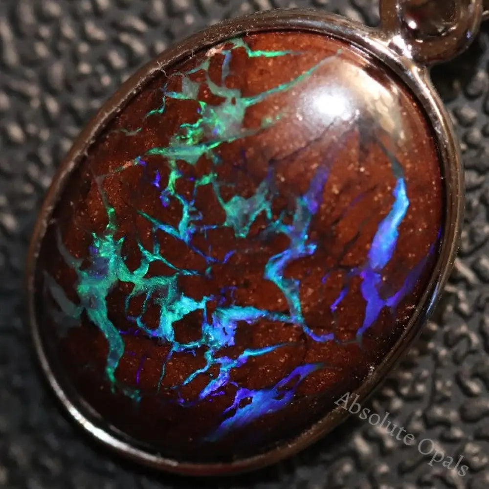 2.34 G Australian Boulder Opal With Silver Pendant: L 26.4 Mm Jewellery