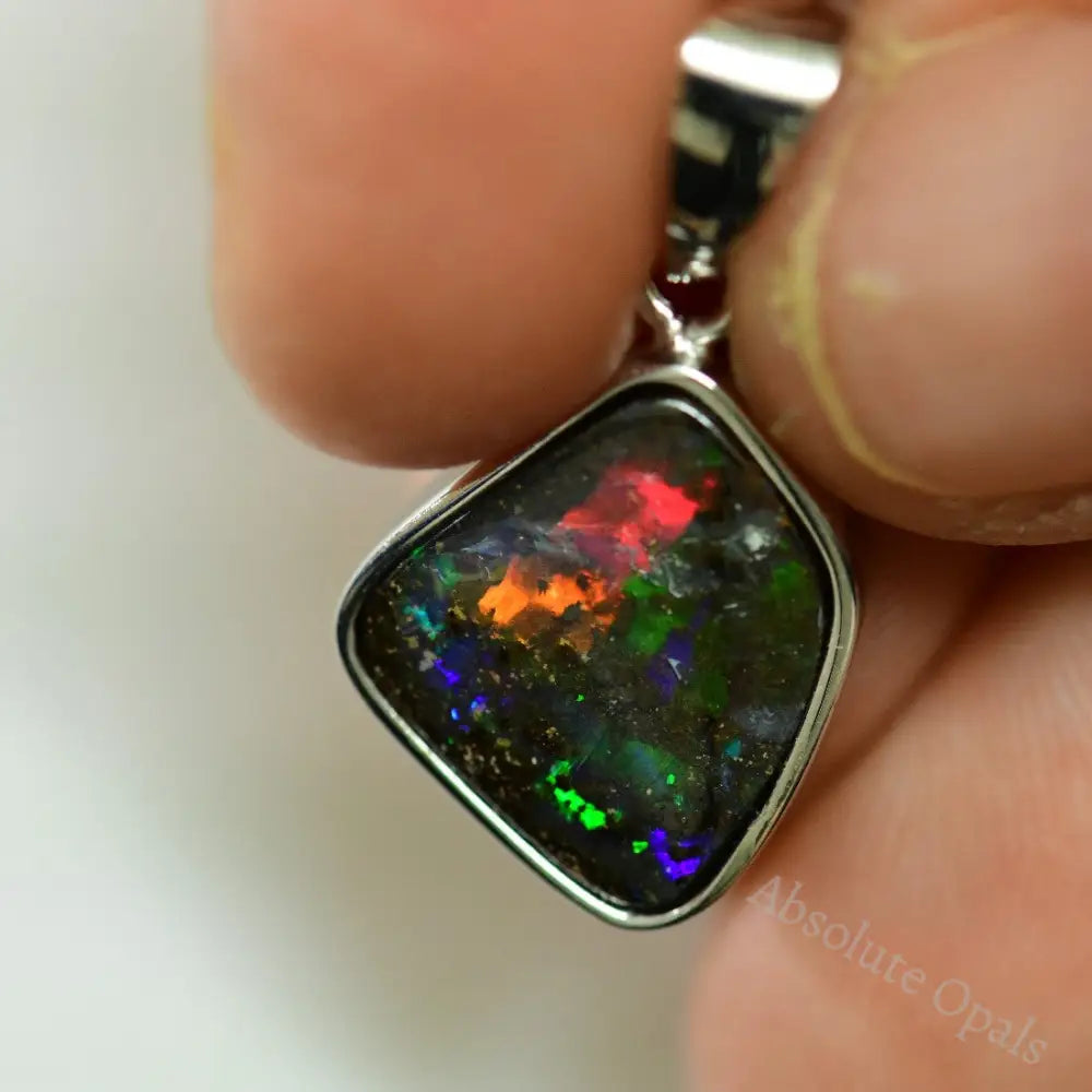 2.59 G Australian Boulder Opal With Silver Pendant: L 24.9 Mm Jewellery