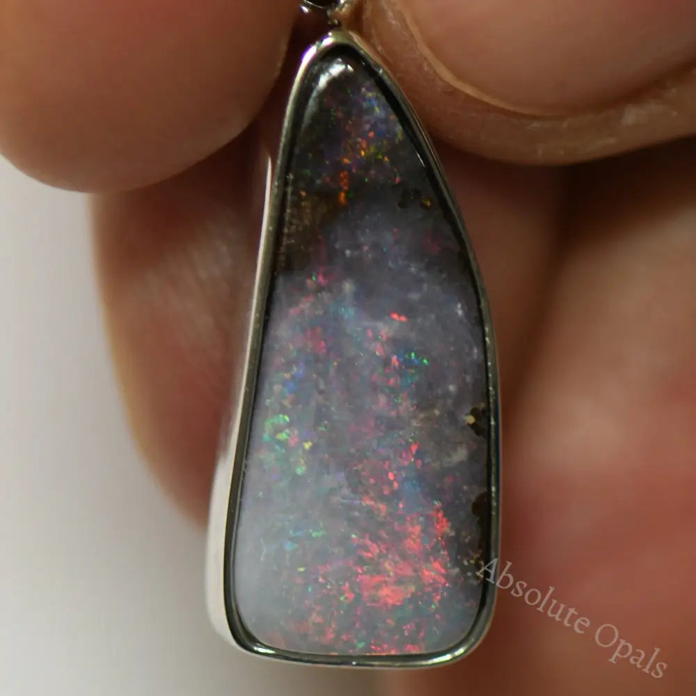 2.72 G Australian Boulder Opal With Silver Pendant: L 30.6 Mm Jewellery