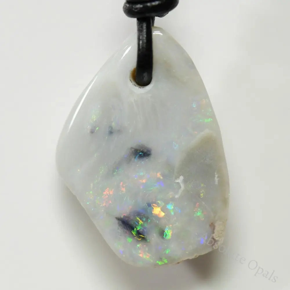 Australian Opal Drilled Greek Leather Mounted Pendant Necklace