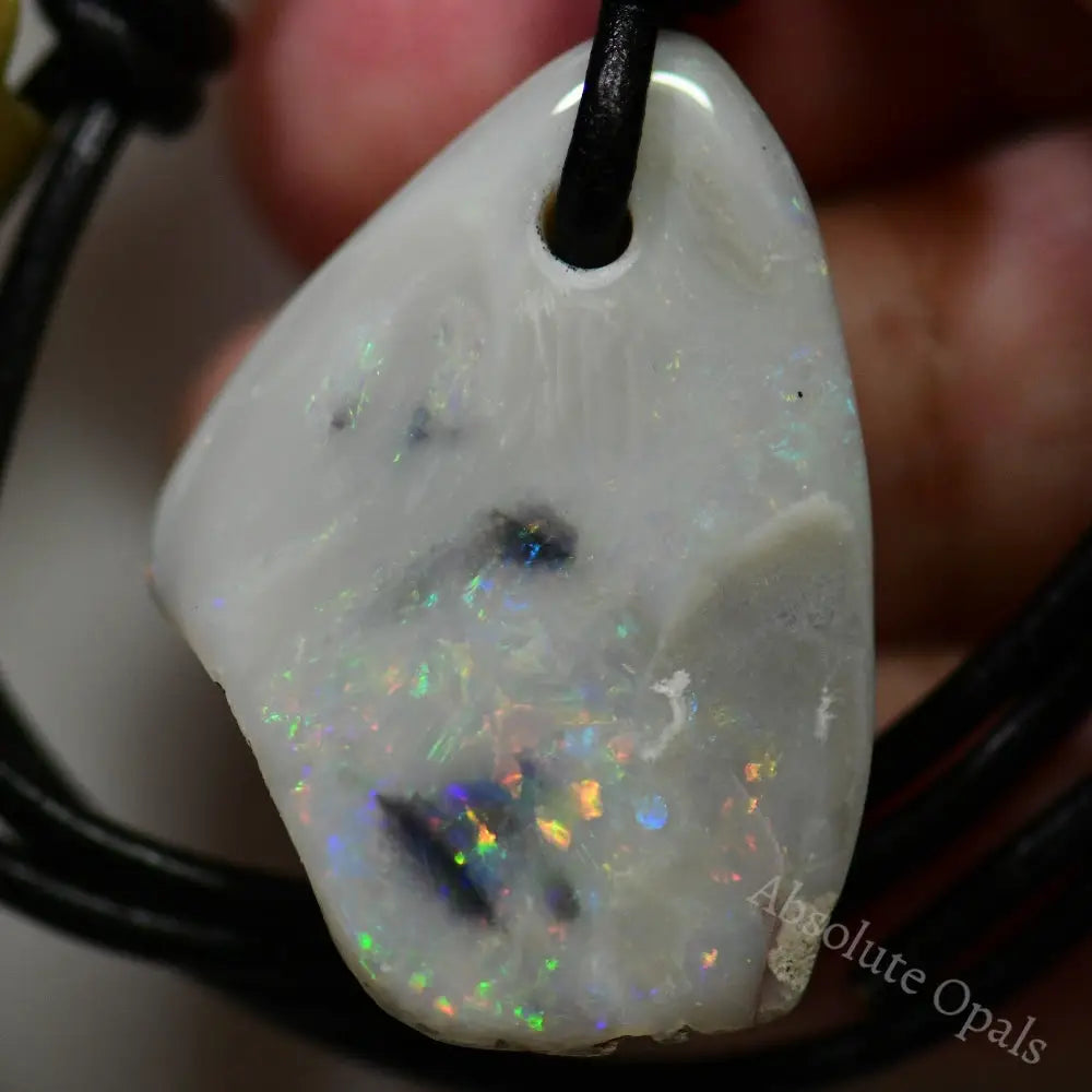 20 Cts Australian Opal Drilled Greek Leather Mounted Pendant Necklace Jewellery