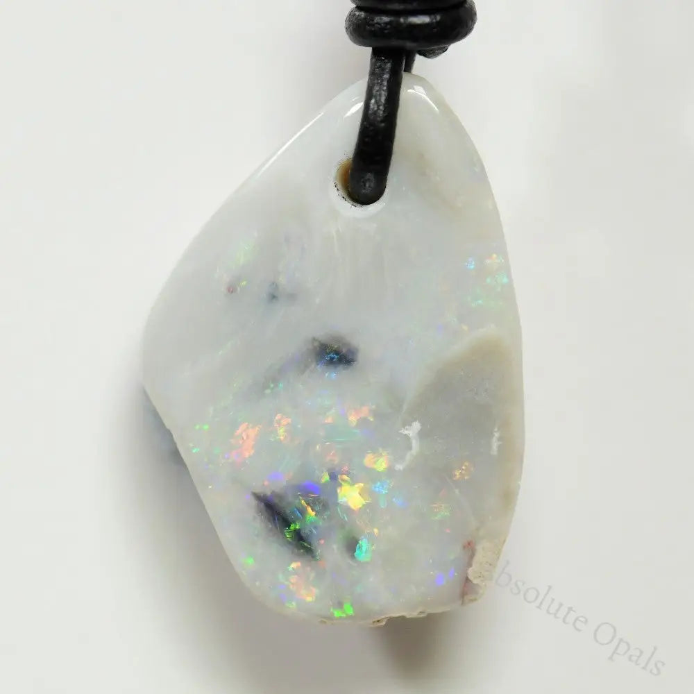 Australian Opal Drilled Greek Leather Mounted Pendant Necklace