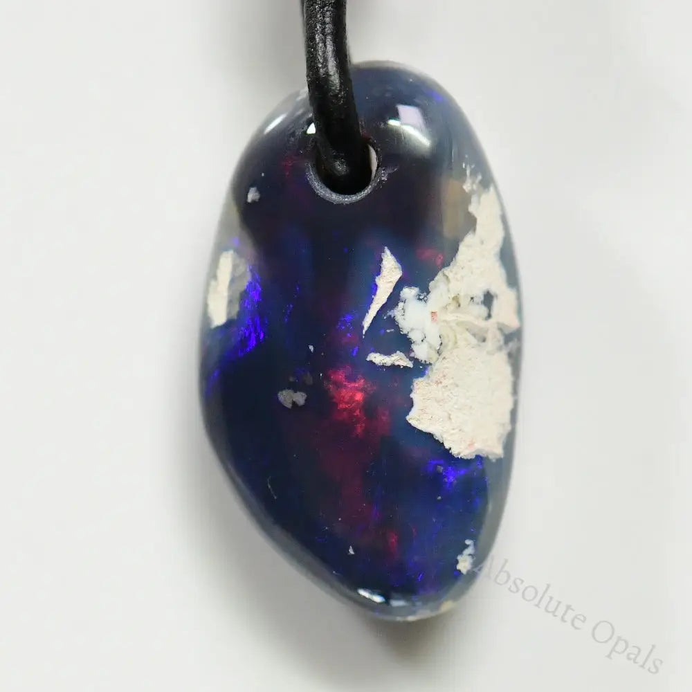 Australian Opal Drilled Greek Leather Mounted Pendant Necklace