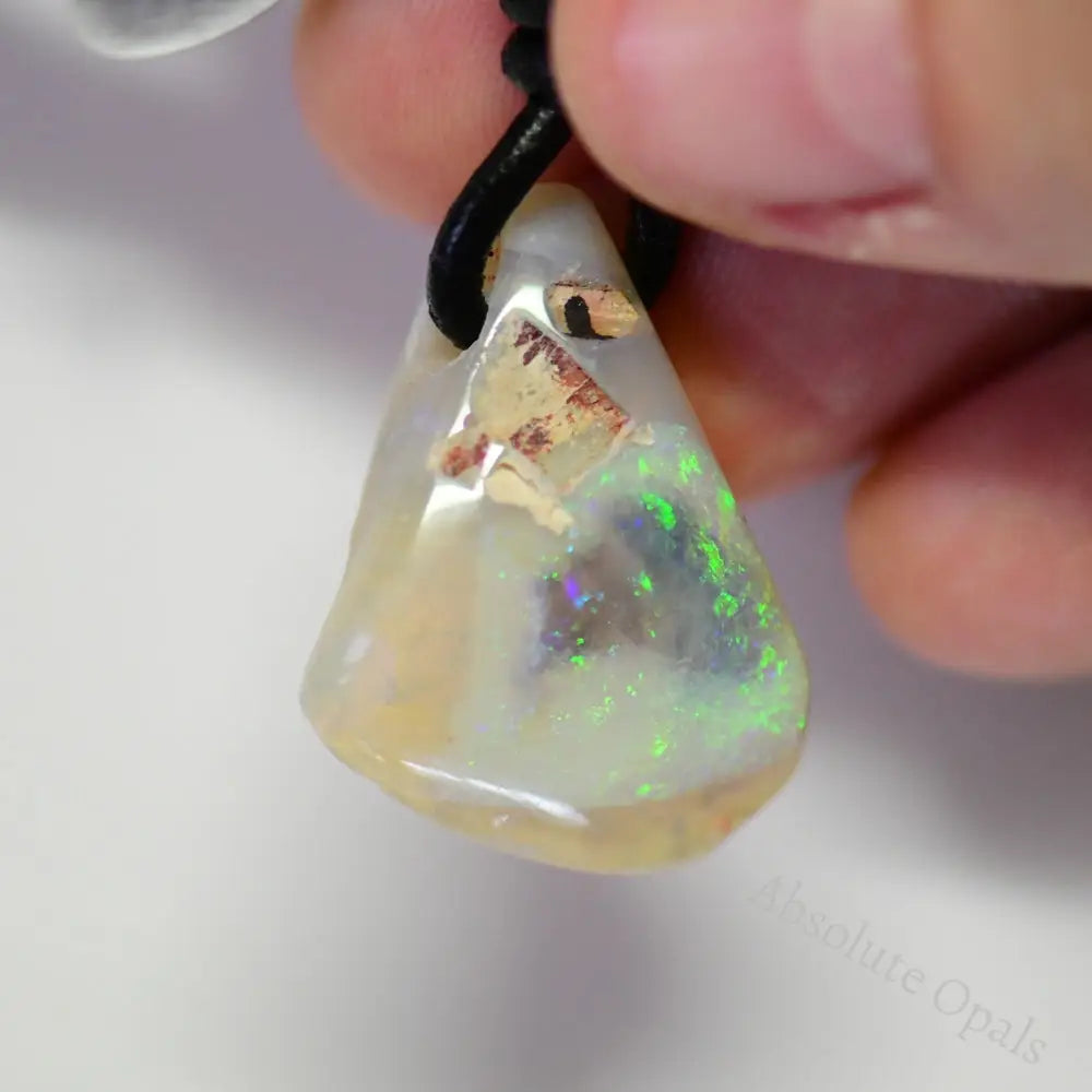 24 Cts Australian Solid Opal Drilled Greek Leather Mounted Pendant Necklace Jewellery
