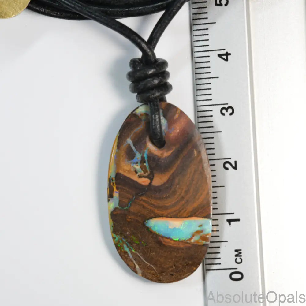 Australian Opal Boulder Drilled Leather Pendant Necklace