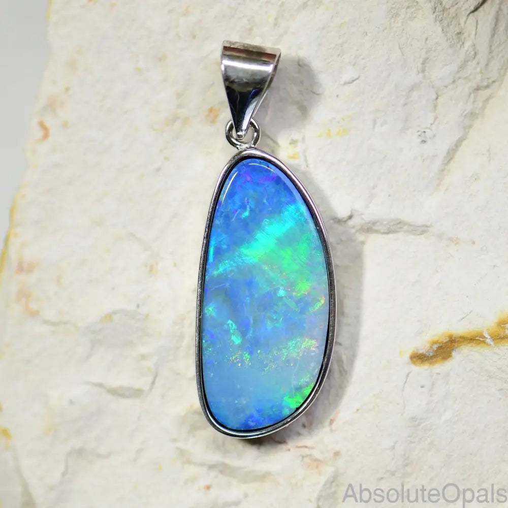 3.03 G Australian Doublet Opal With Silver Pendant: L 35.3 Mm Jewellery