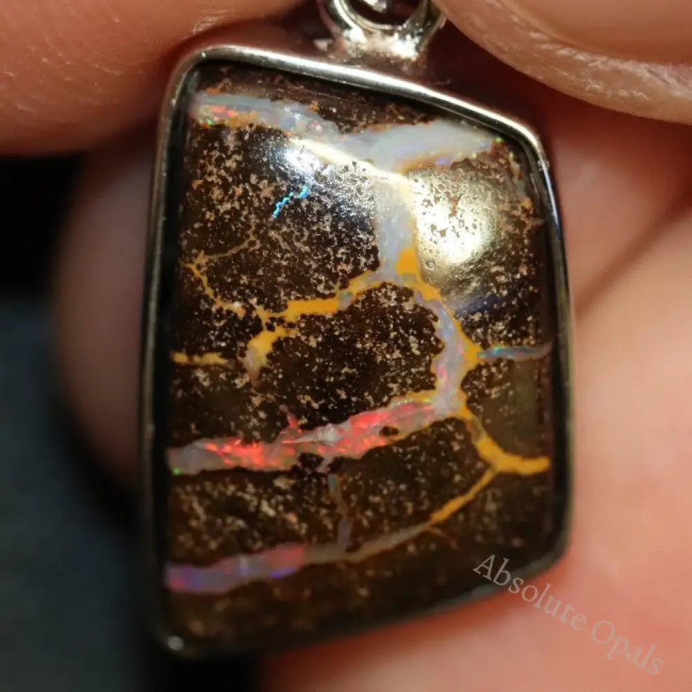 3.45 G Australian Boulder Opal With Silver Pendant: L 25.9 Mm Jewellery