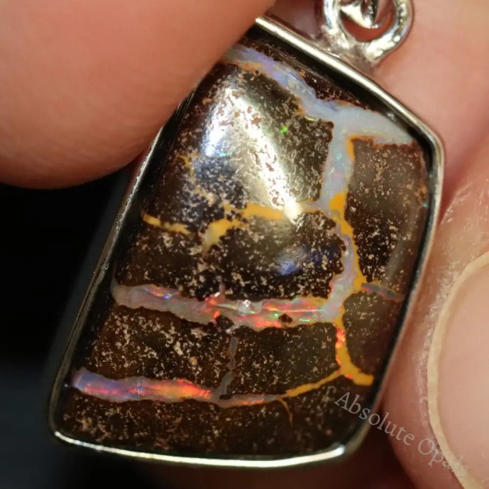 3.45 G Australian Boulder Opal With Silver Pendant: L 25.9 Mm Jewellery