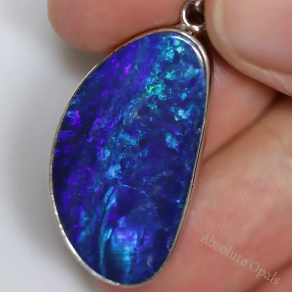 3.90 G Australian Doublet Opal With Silver Pendant: L 37.5 Mm Jewellery