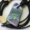 30 Cts Australian Opal Drilled Greek Leather Mounted Pendant Necklace Jewellery