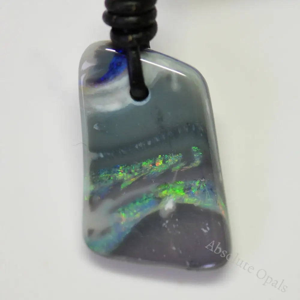 30 Cts Australian Opal Drilled Greek Leather Mounted Pendant Necklace Jewellery