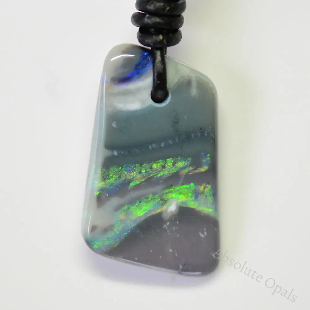 Australian Opal Drilled Greek Leather Mounted Pendant Necklace