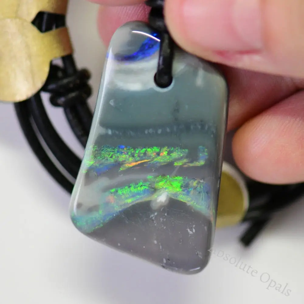 30 Cts Australian Opal Drilled Greek Leather Mounted Pendant Necklace Jewellery