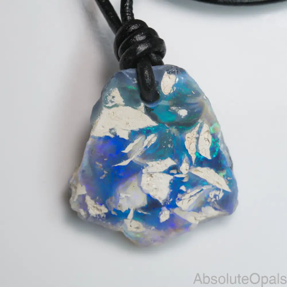 Australian Opal Drilled Greek Leather Mounted Pendant Necklace