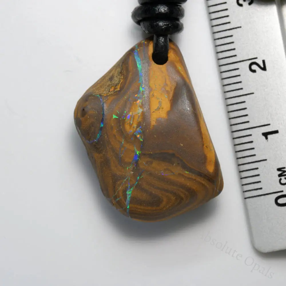 39.25 cts  Boulder Opal  Drilled Greek Leather Mounted Pendant Necklace Matte