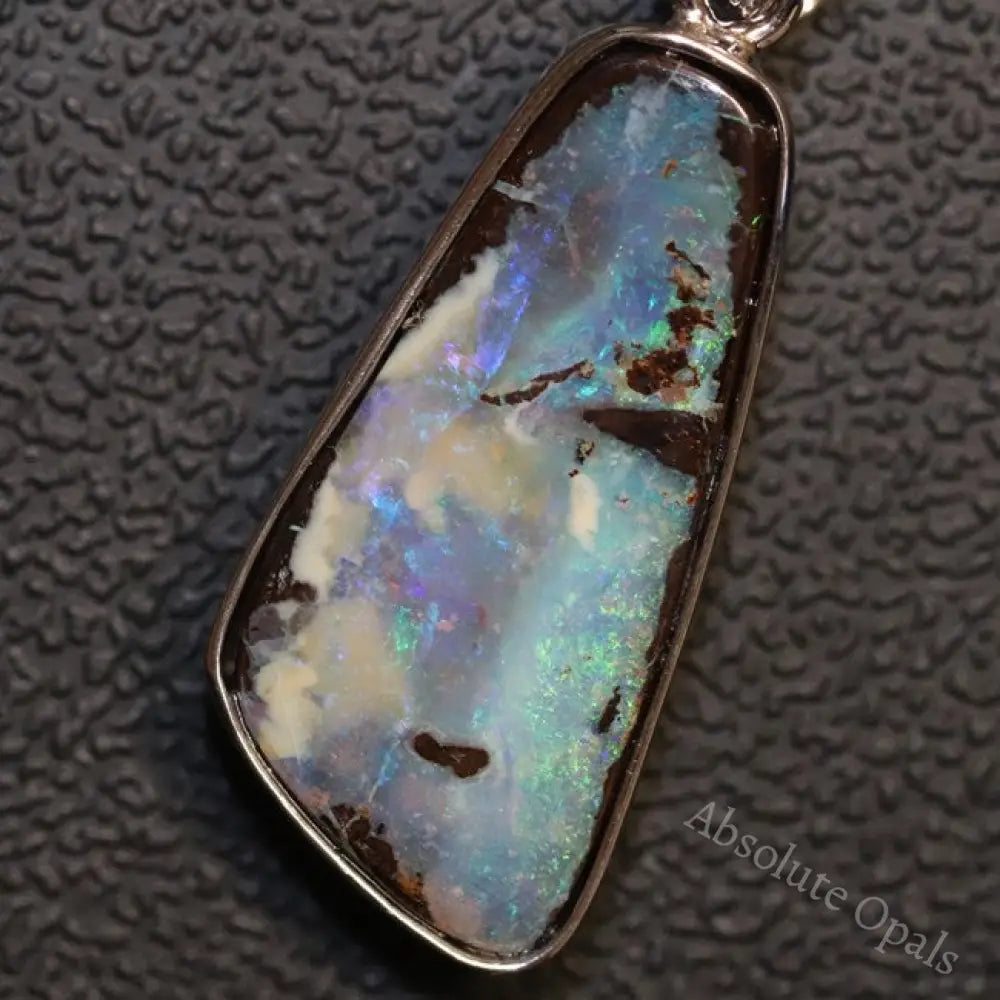 4.09 G Australian Boulder Opal With Silver Pendant: L 34.4 Mm Jewellery