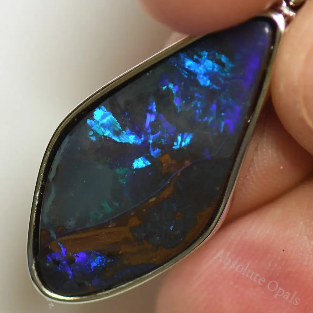 4.35 G Australian Boulder Opal With Silver Pendant: L 37.3 Mm Jewellery