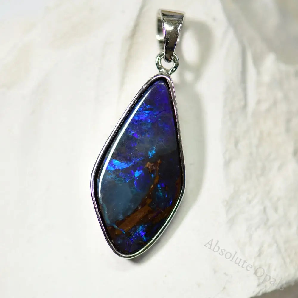 4.35 G Australian Boulder Opal With Silver Pendant: L 37.3 Mm Jewellery