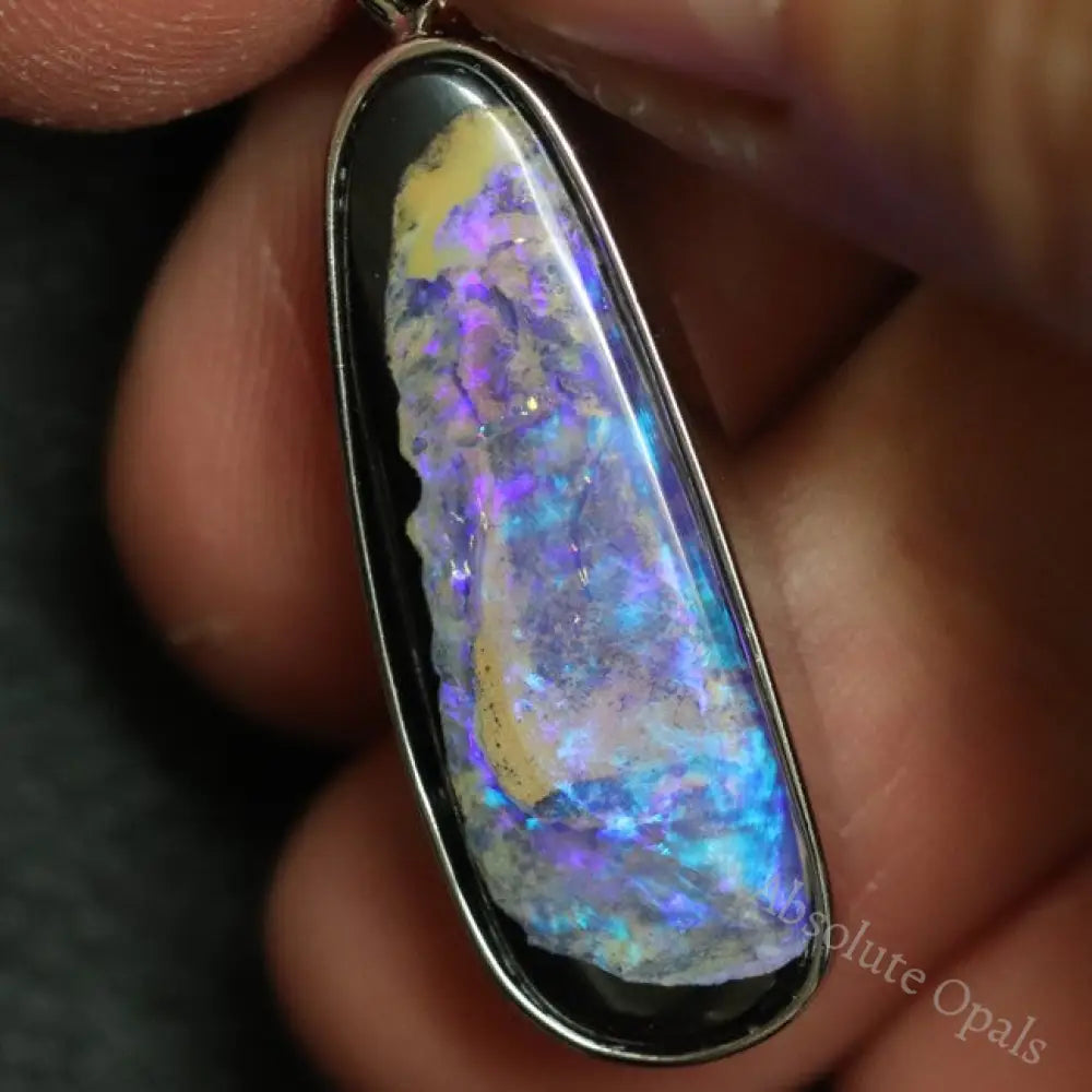 4.55 G Australian Boulder Opal With Silver Pendant: L 37.6 Mm Jewellery