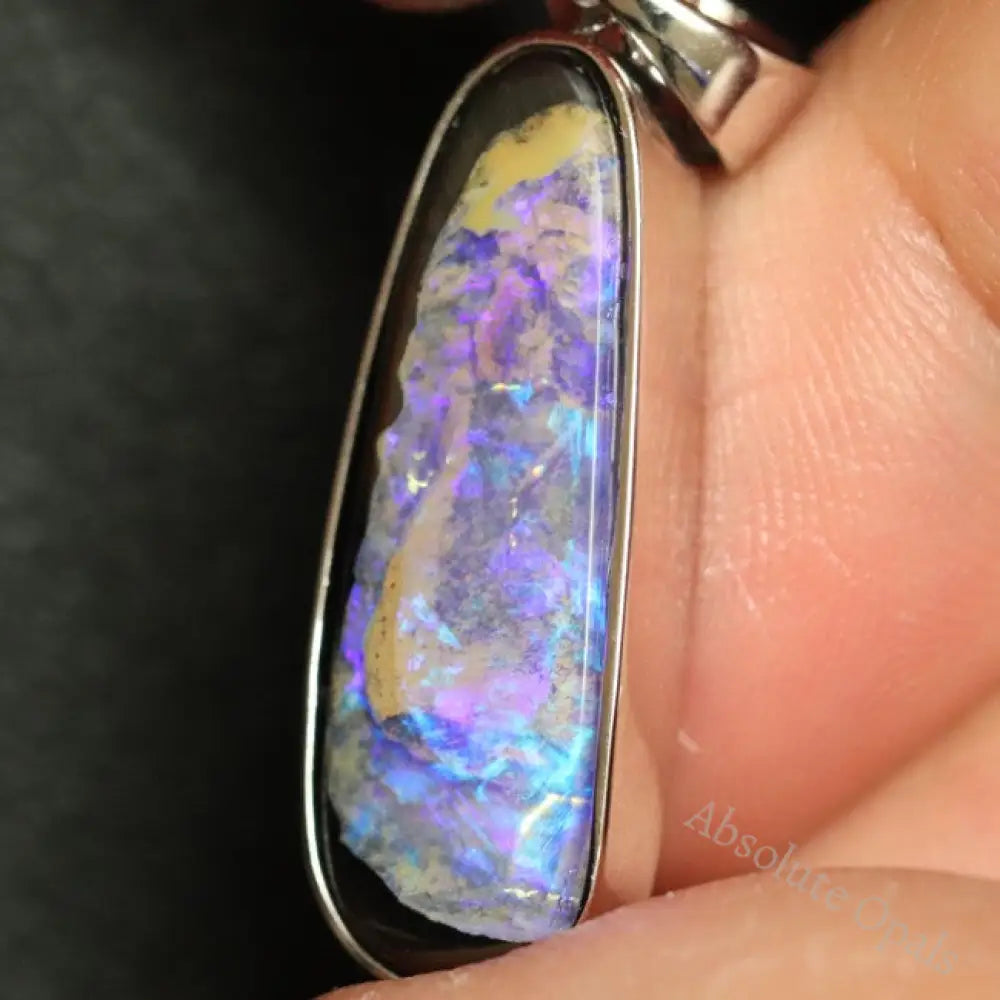 4.55 G Australian Boulder Opal With Silver Pendant: L 37.6 Mm Jewellery